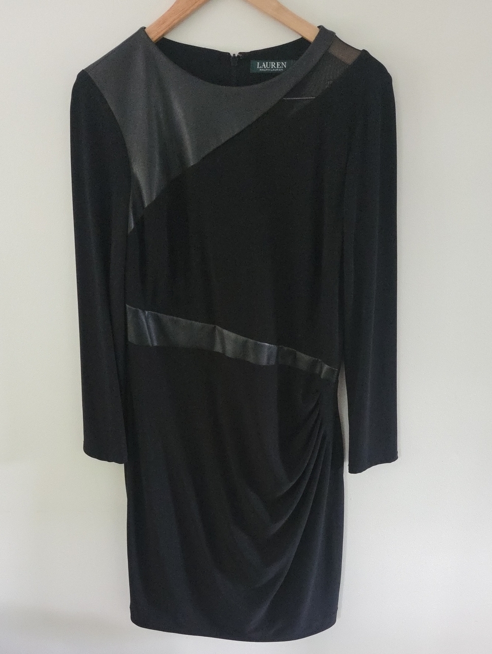 NWOT Lauren Ralph Lauren Black Long Sleeve Dress with Faux-Leather Accents